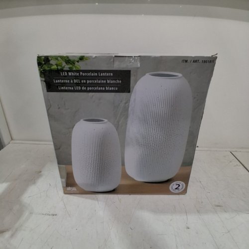 2PC EVERGREEN PORCELAIN FLOOR LANTERNS, LIVING ROOM DECOR - 9.2" - 12.8" - WHITE (MODEL: 1901811) image 8
