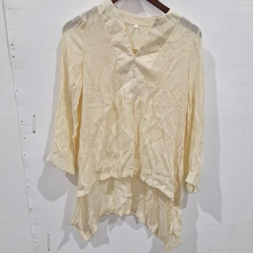WOMEN'S HIGH LOW HEM LONG SLEEVE TOP - MEDIUM - CREAM image 2