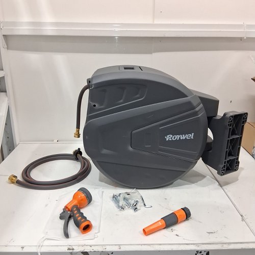 ROYWEL RETRACTABLE GARDEN HOSE REEL- 1/2 IN X 65FT - GREY/ORANGE image 2