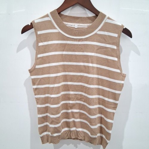 WOMEN'S STRIPED KNIT SWEATER VEST - SMALL - TAN / WHITE image 2