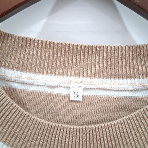 WOMEN'S STRIPED KNIT SWEATER VEST - SMALL - TAN / WHITE image 3