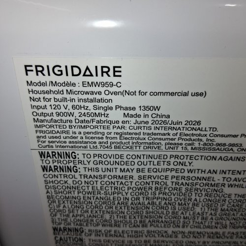 FRIGIDAIRE MICROWAVE OVEN - 0. 9CU.FT - 900W - STAINLESS STEEL (MODEL: EMW959-C) image 9