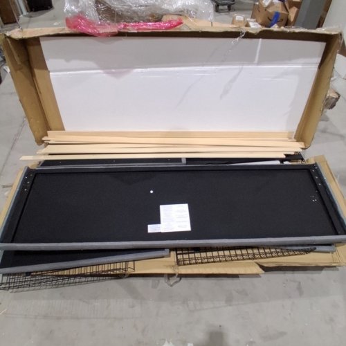 UPHOLSTERED BED FRAME WITH HEADBOARD, WOODEN SLATS, AND 4 STORAGE DRAWERS - KING - GREY image 2
