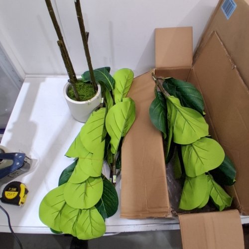 OAKRED REALEAF ARTIFICIAL FIDDLE LEAF FIG TREE WITH WHITE PLANTER - 5FT - BROWN/GREEN/WHITE image 2