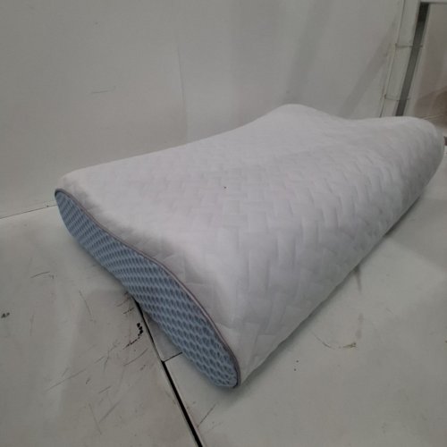 2PK CERVICAL MEMORY FOAM PILLOW FOR NECK PAIN RELIEF - STANDARD - WHITE/BLUE image 5