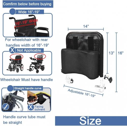 WHEELCHAIR HEADREST WITH ADJUSTABLE PILLOW - 14" X 13" - BLACK image 2