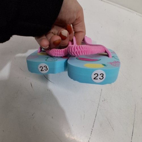 TODDLER FRUIT PRINT FLIP-FLOP SANDALS - SIZE 23 (6/7) - TURQUOISE AND PINK image 3