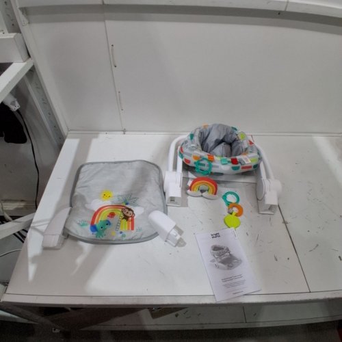 BRIGHT STARTS LEARN-TO-SIT 2-POSITION BABY FLOOR SEAT WITH TOYS - 4-12MONTHS - GREY / WHITE / YELLOW ( MODEL 12956 ) image 2