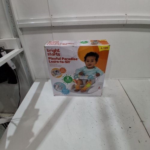 BRIGHT STARTS LEARN-TO-SIT 2-POSITION BABY FLOOR SEAT WITH TOYS - 4-12MONTHS - GREY / WHITE / YELLOW ( MODEL 12956 ) image 3