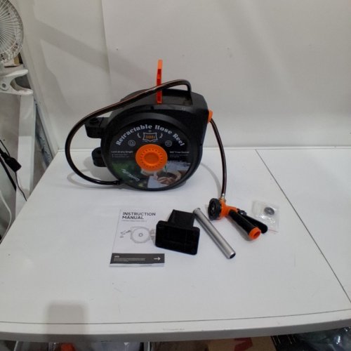 HONGMAI RETRACTABLE HOSE REEL WITH 10 PATTERN NOZZLE -50FT - BLACK / ORANGE image 2