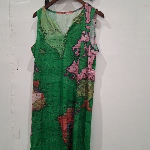 WOMEN'S SLEEVELESS MAP PRINT DRESS - SMALL - GREEN image 2