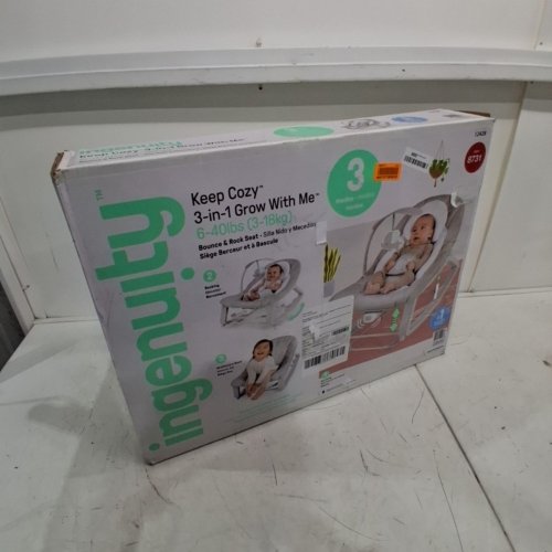 INGENUITY 3-IN-1 KEEP COZY GROW WITH ME VIBRATING BABY BOUNCER, ROCKER & CHAIR - 40LBS CAPACITY - WEAVER THEME GREY/WHITE/GREEN (MODEL: ‎12428) image 6