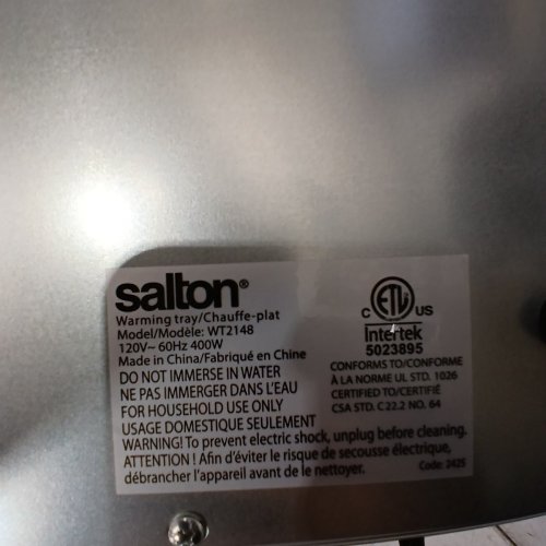 SALTON HOTRAY XL WARMING TRAY WITH TEMPERED GLASS - 400W 21" X 16" - BLACK - (MODEL: 2123123 / WT2148) image 4