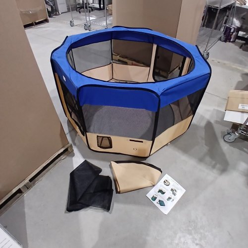 ZUHUCPTS PORTABLE FOLDABLE PET PLAYPEN EXERCISE PEN - LARGE - 58" X 30" - BLUE/BEIGE image 2