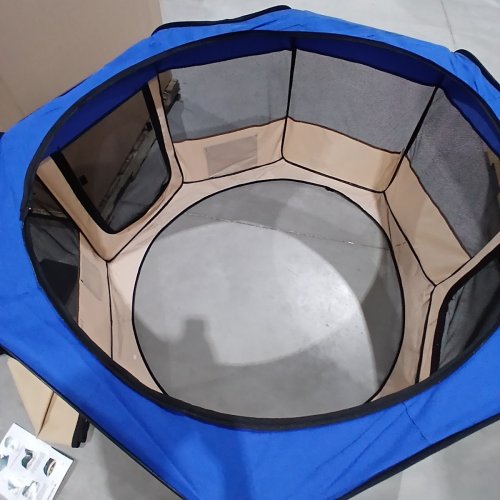 ZUHUCPTS PORTABLE FOLDABLE PET PLAYPEN EXERCISE PEN - LARGE - 58" X 30" - BLUE/BEIGE image 4