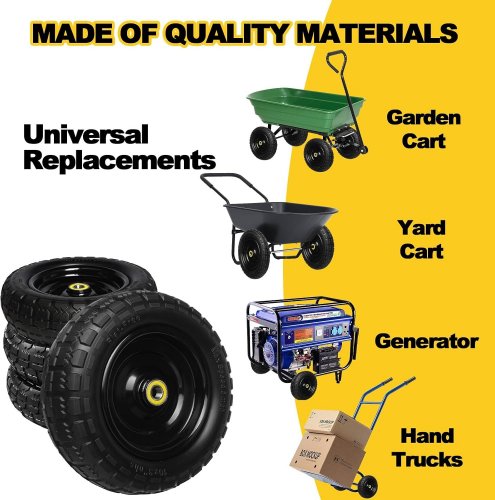 4PK STORY STORE 13" SOLID RUBBER TIRES WITH 4.00-6 TIRE FLAT FREE WITH 5/8" BEARINGS - 2.17" OFFSET BUG FOR GOR GARDEN CARTS - BLACK (MODEL: WB13.4) image 4