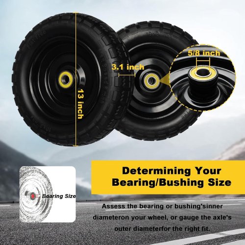 4PK STORY STORE 13" SOLID RUBBER TIRES WITH 4.00-6 TIRE FLAT FREE WITH 5/8" BEARINGS - 2.17" OFFSET BUG FOR GOR GARDEN CARTS - BLACK (MODEL: WB13.4) image 5