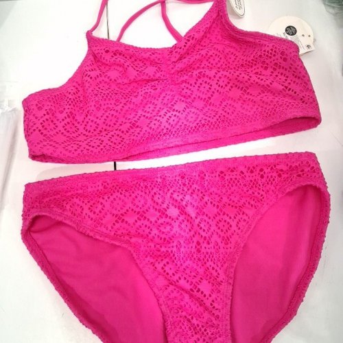2PC GIRL'S GEORGE EYELET SWIMSUIT - EXTRA LARGE (14-16) - PINK image 2
