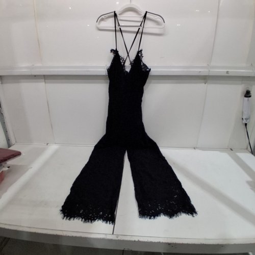 WOMEN'S ELEGANT V-NECK LACE JUMPSUIT - MEDIUM - BLACK image 2