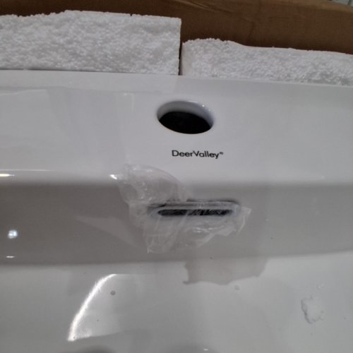 DEERVALLEY WALL-MOUNT RECTANGULAR TRADITIONAL CERAMIC CONSOLE BATHROOM SINK WITH BASE - 24" X 17" X 35" - WHITE / MATTE BLACK (MODEL: DV-1CS0117B) image 4