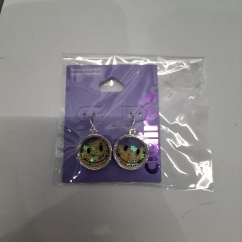 1PR GIRLS CLAIRE'S DANGLE SMILEY FACE EARRINGS - MULTICOLOUR image 4