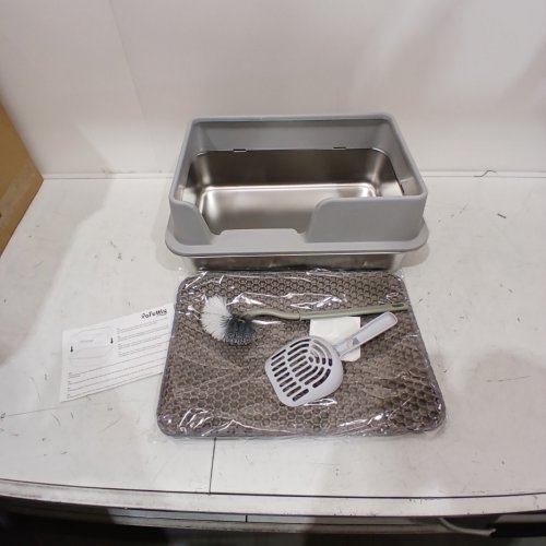 PAPETTLY STAINLESS STEEL CAT LITTER BOX WITH HIGH SIDES, DOUBLE LAYER LITTER MAT AND ACCESSORIES - 19.6" X 13.7" - GREY/STAINLESS STEEL - (MODEL: AEPAMP0101) image 2
