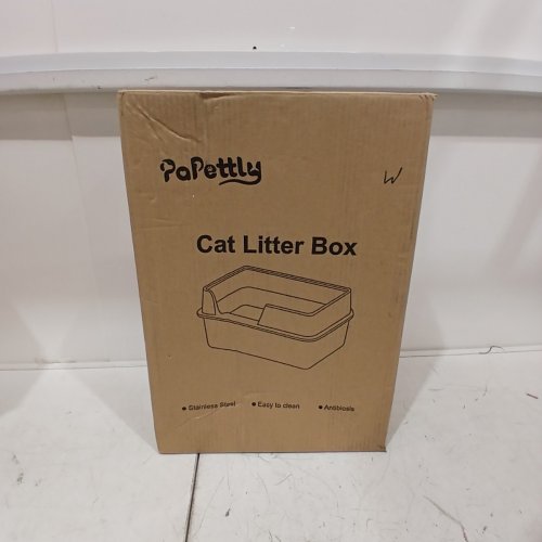 PAPETTLY STAINLESS STEEL CAT LITTER BOX WITH HIGH SIDES, DOUBLE LAYER LITTER MAT AND ACCESSORIES - 19.6" X 13.7" - GREY/STAINLESS STEEL - (MODEL: AEPAMP0101) image 4