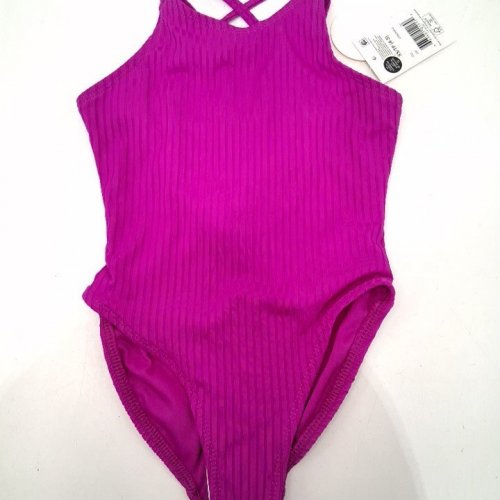 GIRL'S ONE-PIECE SWIMSUIT WITH CRISS CROSS BACK - EXTRA SMALL (4-5) - MAGENTA PINK image 2