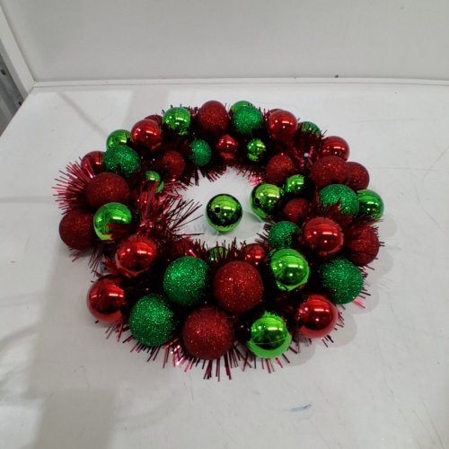 HOLIDAY TIME TINSEL WREATH - 16" - RED AND GREEN image 2