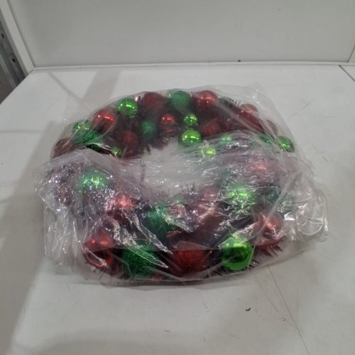 HOLIDAY TIME TINSEL WREATH - 16" - RED AND GREEN image 5