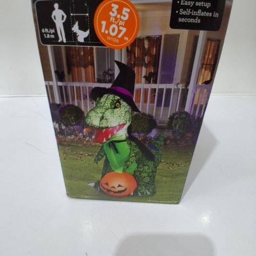 WAY TO CELEBRATE! LED INFLATABLE DINOSAUR WITH JACK-O-LANTERN - 3.5FT TALL X 1.07 M WIDE - GREEN image 4