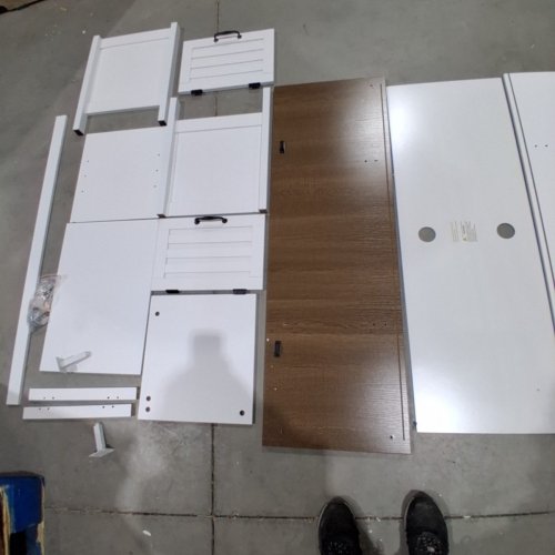 CHOOCHOO FARMHOUSE TV STAND - 47.2" X 15.3" X 20" - WHITE AND BROWN (MODEL: TS2402-1TWL) image 4