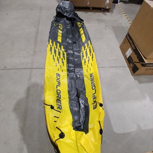 INTEX EXPLORER K2 INFLATABLE KAYAK SET WITH ALUMINUM OARS AND PUMP - 2 PERSON - 400LBS CAP - YELLOW/GREY (MODEL: 68307EP) image 2