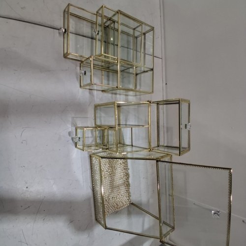 3PC CORALHOUSE GLASS MAKEUP ORGANIZER WITH LID AND FAUX PEARLS - GOLD / GLASS (MODEL: CM-04S) image 4