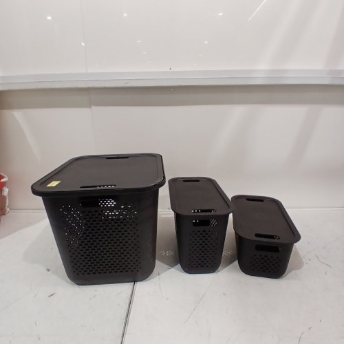 3PC PLASTIC STORAGE BASKET SET - BLACK image 2