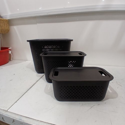 3PC PLASTIC STORAGE BASKET SET - BLACK image 4