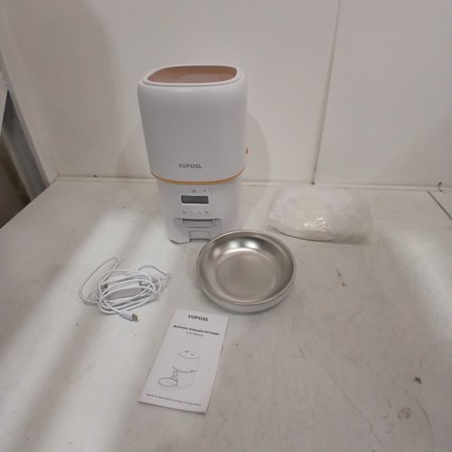 YUPOSL AUTOMATIC CAT FEEDER FOOD DISPENSER WITH ANTI-JAM DESIGN AND STAINLESS STEEL BOWL - 3L - WHITE/ORANGE (MODEL: YPF01) image 2