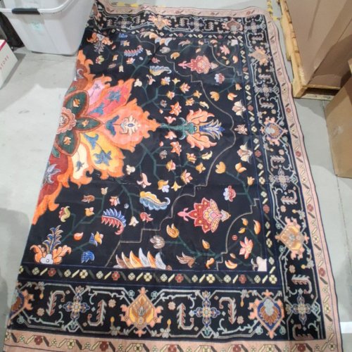RELEANY WASHABLE NON-SLIP AREA RUG -8FT X 10FT - FLORAL BLACK/TAN image 3