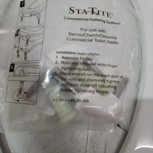 BEMIS ELONGATED TOILET SEAT WITH STA-TITE COMMERCIAL FASTENING SYSTEM - WHITE - (MODEL: 1955CT 000) image 3