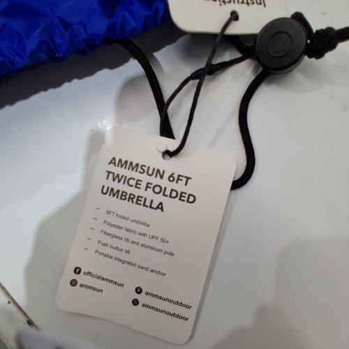AMMSUN TWICE FOLDED PORTABLE BEACH UMBRELLA - 6FT - BLUE image 4