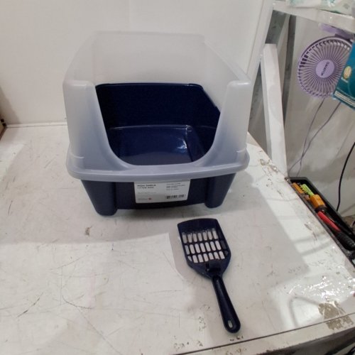 IRIS LARGE HOODED LITTER BOX WITH SCOOP AND GRATE - BLUE image 2