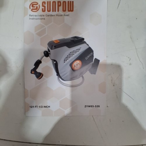 SUNPOW RETRACTABLE GARDEN HOSE REEL - 1/2" - 121FT - GREY/SILVER (MODEL: ZYW03-S35) image 2