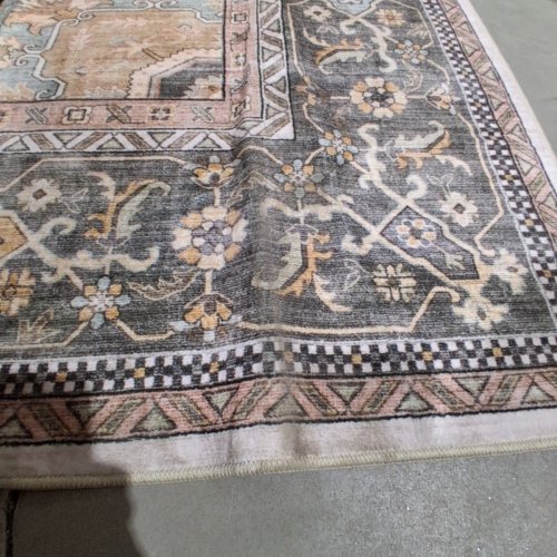 VINTAGE WASHABLE NON-SLIP MEDALLION AREA RUG - 10FT X 8FT - BLUE/GRAY/BEIGE image 3