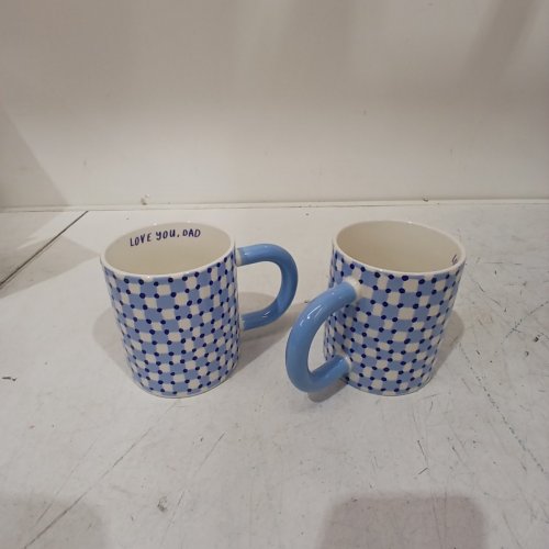 2 ROOM ESSENTIALS STONEWARE "LOVE YOU DAD" MUGS - 10OZ - BLUE/WHITE (MODEL: 200-01-2837) image 2