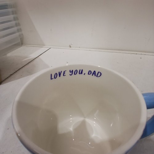 2 ROOM ESSENTIALS STONEWARE "LOVE YOU DAD" MUGS - 10OZ - BLUE/WHITE (MODEL: 200-01-2837) image 3