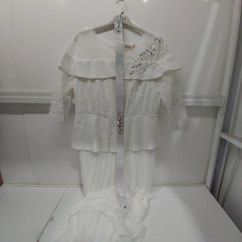 2PC MONARCHA WOMENS LACES TOP FORMAL ELEGANT EVENING DRESS - 48 - WHITE image 2