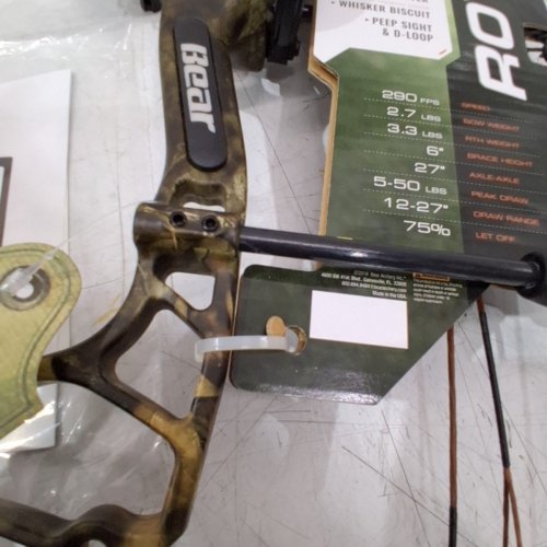 BEAR ARCHERY ROYALE READY TO HUNT COMPOUND BOW PACKAGE FOR ADULTS AND YOUTH - RIGHT HAND - 50 LBS DRAW WEIGHT - 27" AXLE-AXLE - 6" BRACE HEIGHT - 290 FPS - 2.7 LBS BOW WEIGHT - CAMOUFLAGE (MODEL: AV02A21015R) image 5