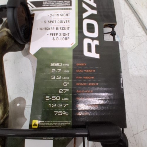 BEAR ARCHERY ROYALE READY TO HUNT COMPOUND BOW PACKAGE FOR ADULTS AND YOUTH - RIGHT HAND - 50 LBS DRAW WEIGHT - 27" AXLE-AXLE - 6" BRACE HEIGHT - 290 FPS - 2.7 LBS BOW WEIGHT - CAMOUFLAGE (MODEL: AV02A21015R) image 8