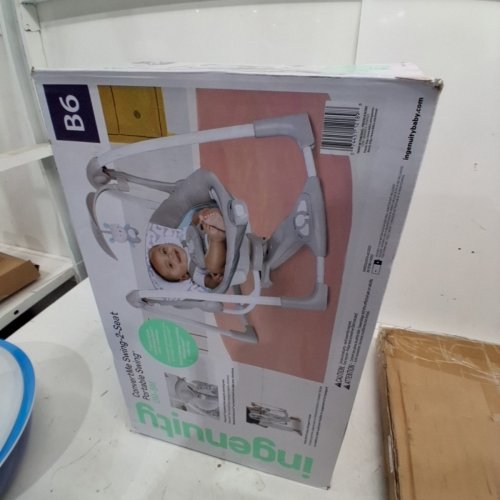 INGENUITY CONVERTME 2-IN-1 COMPACT PORTABLE PLUG IN AUTOMATIC BABY SWING AND INFANT SEAT - 0 TO 9 MONTHS - 6LBS TO 20LBS - GREY - (MODEL: 12189-ES) image 7