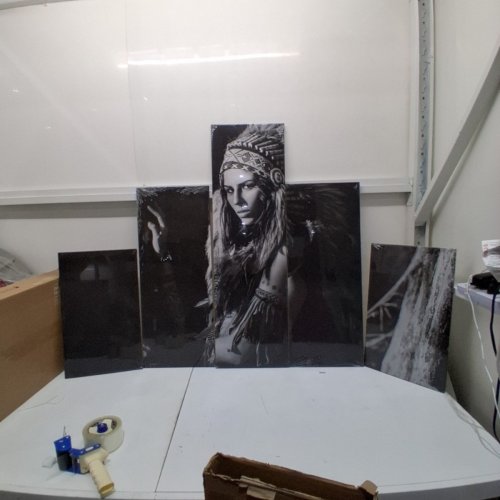5PC FEMALE NATIVE WARRIOR WALL ART PANELS - 60" X 40" - BLACK AND WHITE image 2